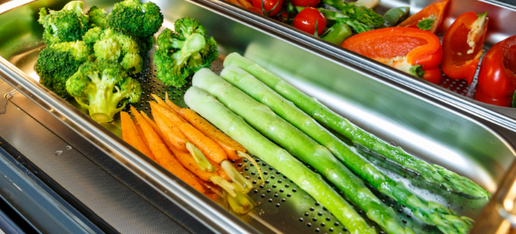 Vegetables on a tray - Cleveland Steamer Oven Troubleshooting