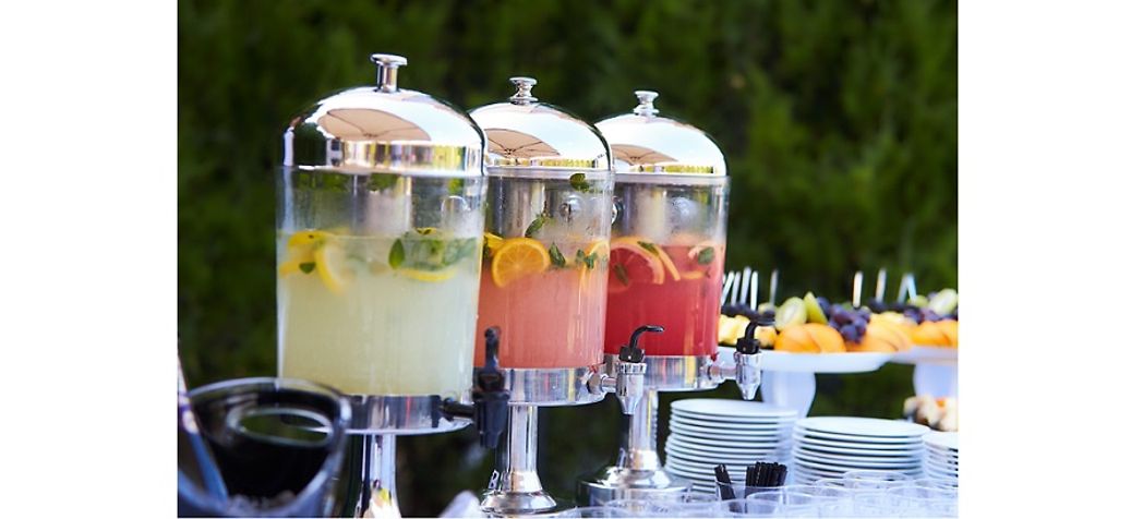 3 jugs of lemonade on a table-Types of beverage dispensers for parties & events